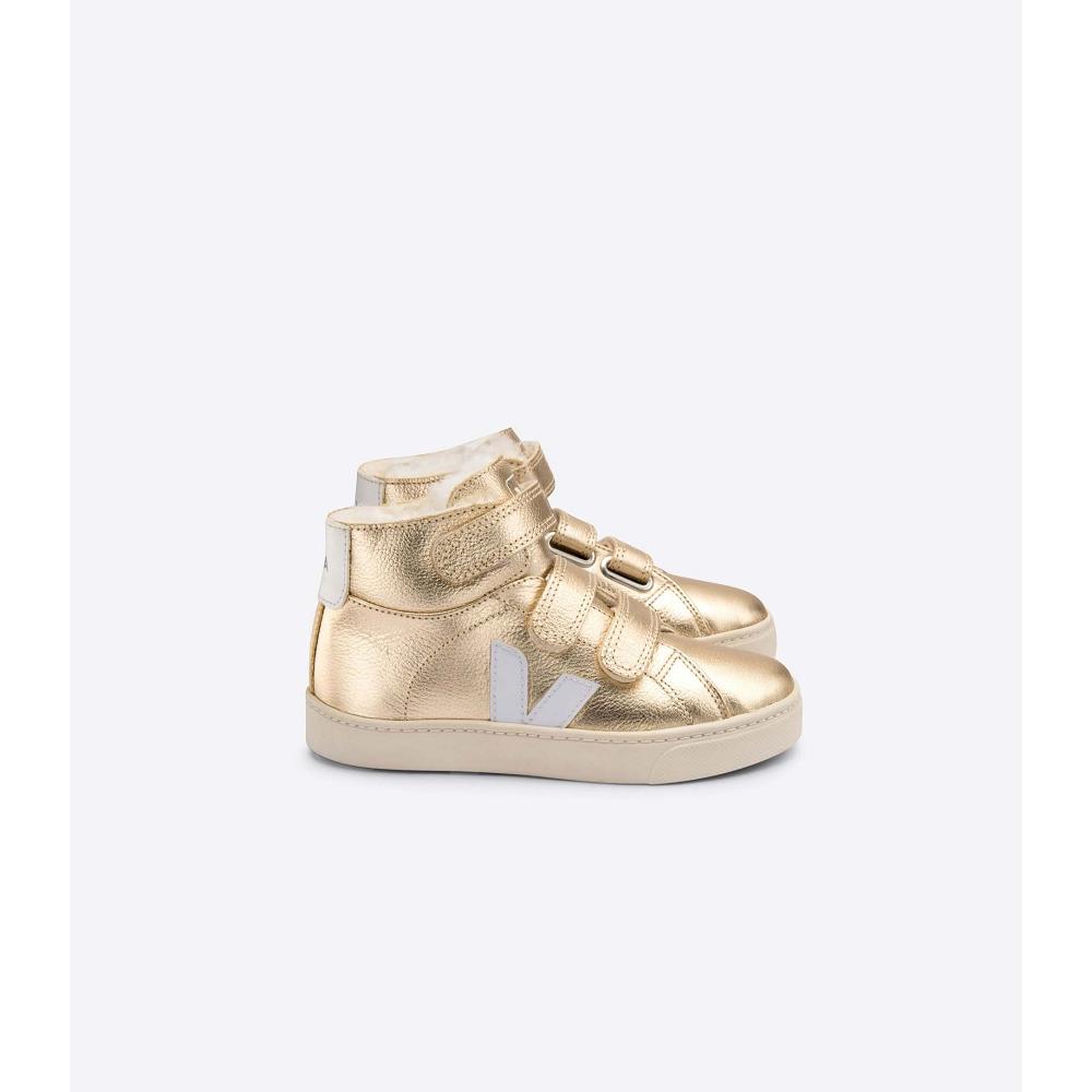 Kids\' Veja ESPLAR MID FURED LEATHER Shoes Gold | ZA 756AHK